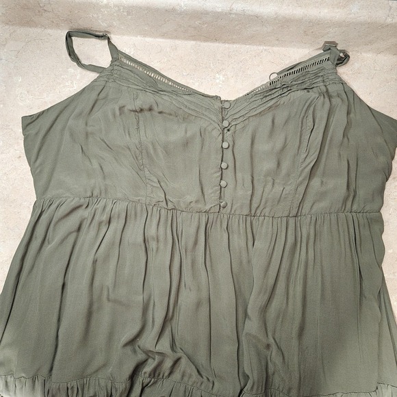 Torrid Dress Womens 4X Olive Green‎ Button Front Tiered A Line Boho Sleeveless - Picture 4 of 10